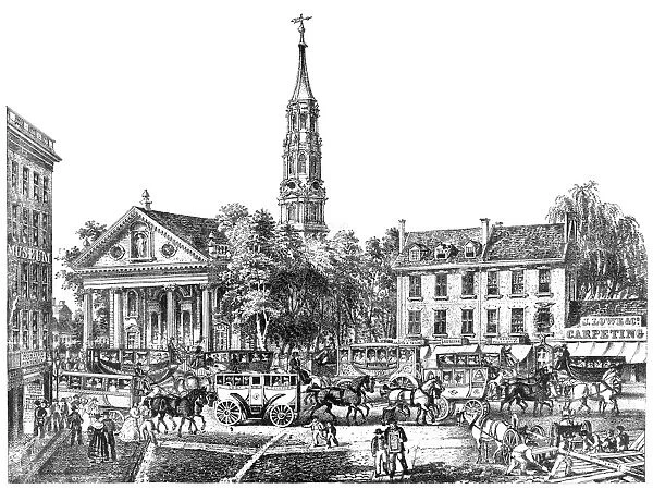 ST. PAULs CHAPEL, 1831. St. Pauls Chapel at Broadway in New York City. Lithograph