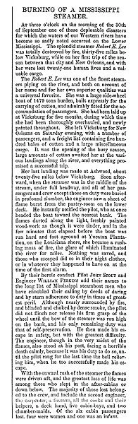 STEAMBOAT ACCIDENT, 1882. Article from an American newspaper of October 1882 reporting