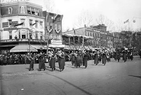 SUFFRAGE PARADE, 1913. Marching band at the womens suffrage parade held in Washington, D