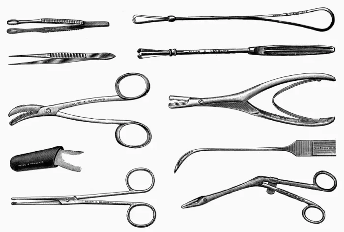 Framed Print : Late 19th Century Print of Surgical Instruments Framed Print : Late 19th Century Print of Surgical Instruments