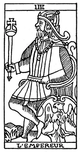 TAROT CARD: THE EMPEROR. The Emperor (Will Power). Woodcut, French, 16th century