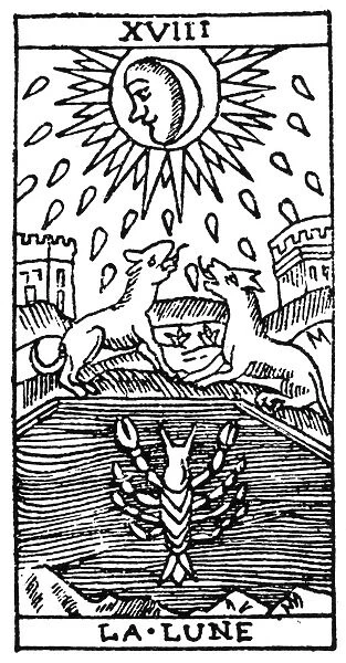 TAROT CARD: THE MOON. The Moon (Disappointment). Woodcut, French, 16th century