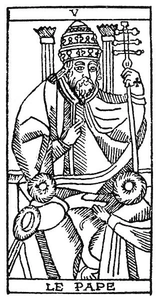 TAROT CARD: THE POPE. The Pope (Inspiration). Woodcut, French, 16th century