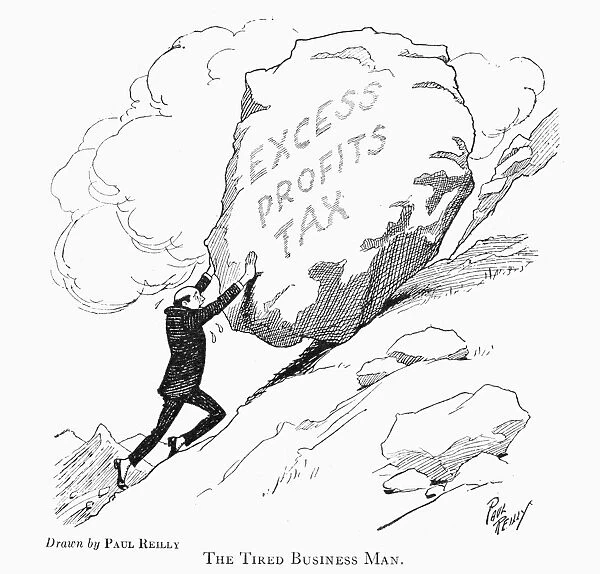 TAX CARTOON, 1921. The tired business man. Drawing by Paul Reilly