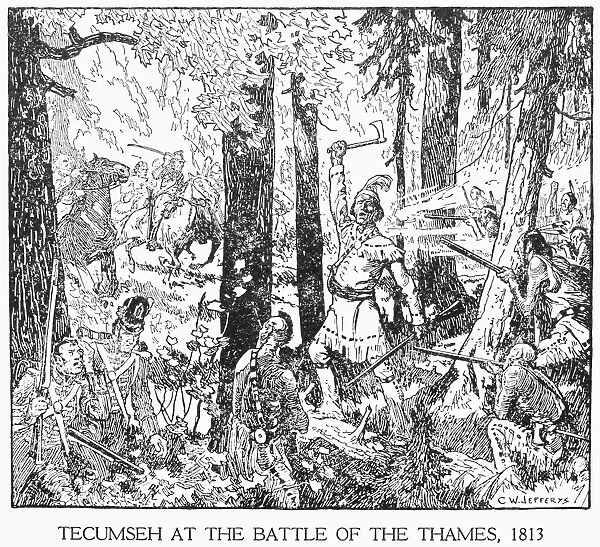 TECUMSEH: THAMES, 1813. Tecumseh exhorting his warriors at the Battle of the Thames in 1813