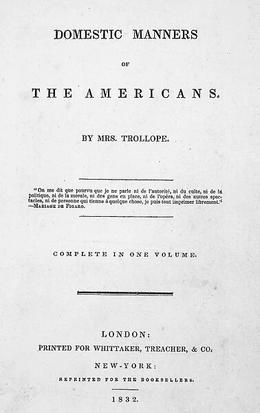 TROLLOPE TITLE-PAGE, 1832. Title-page of the first American edition of Mrs