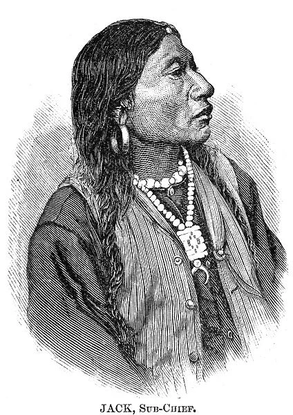 UTE CHIEF, 1879. Jack, sub-chief of the White River Ute. Wood engraving, American, 1879
