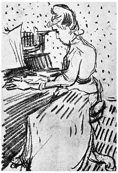 VAN GOGH: GACHET, 1890. Mademoiselle Gachet at the Piano. Pencil drawing, by Vincent Van Gogh, 1890