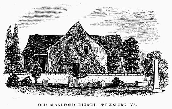 VIRGINIA: PETERSBURG CHURCH. Old Blandford Church in Petersburg, Virginia. Wood engraving, American, c1857
