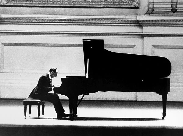 VLADIMIR HOROWITZ (1903-1989). American (Ukrainian-born) pianist, in concert at Carnegie Hall, April 1966
