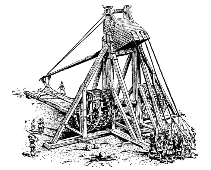 Framed Print : Print of a 13th-century mangonel siege engine Framed Print : Print of a 13th-century mangonel siege engine