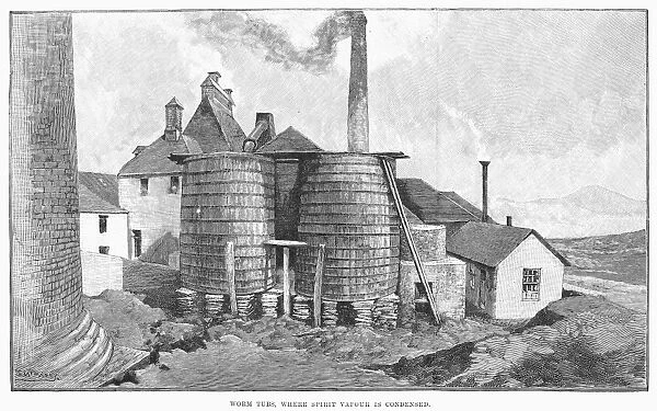 WHISKY DISTILLERY, 1890. The Glenlivet Scotch Whisky Distillery near Ballindalloch in Moray, Scotland. Line engraving, English, 1890