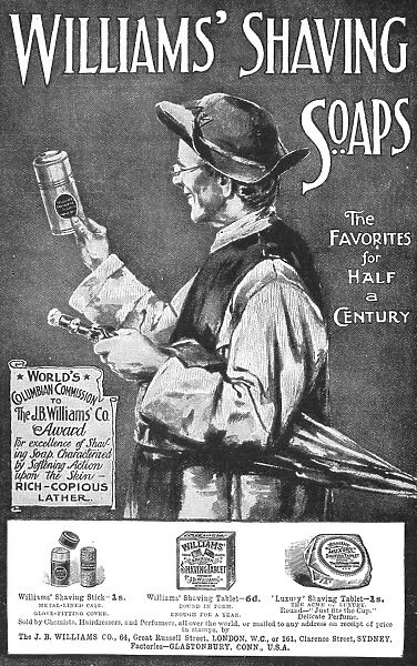 WILLIAMS SHAVING SOAP. English newspaper advertisement, 1898