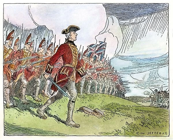 WOLFE AT QUEBEC, 1759. General James Wolfe leading the British thin red line