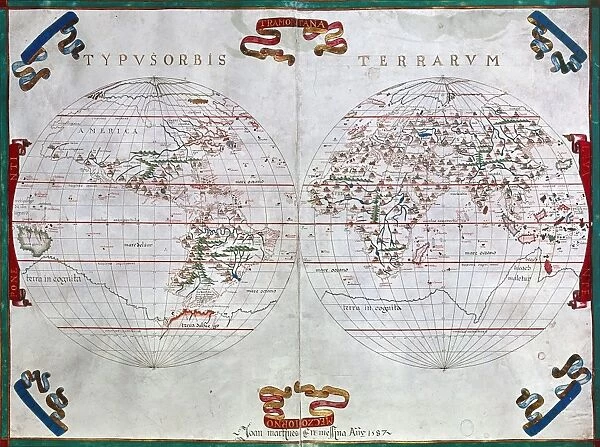 WORLD MAP, 1587. Map of the world by Juan Martinez from Atlas Portulano, Madrid, 1587