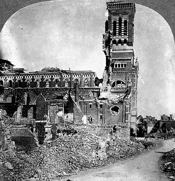 WORLD WAR I: CHURCH. Stereograph view of a church damaged by warfare at Albert