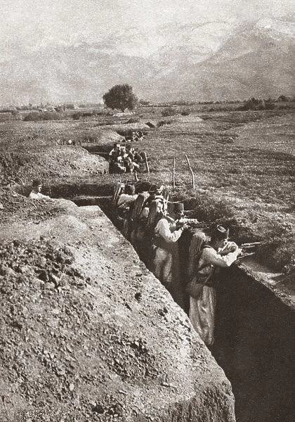 WORLD WAR I: MACEDONIA. French auxiliary troops from Africa holding a trench