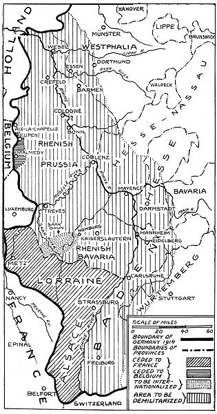 WORLD WAR I: MAP, 1919. Boundaries of Germany under the Treaty of Versailles including