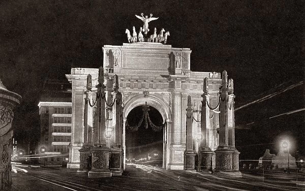 WORLD WAR I: VICTORY ARCH. The Victory Arch at Madison Square illuminated at night in New York