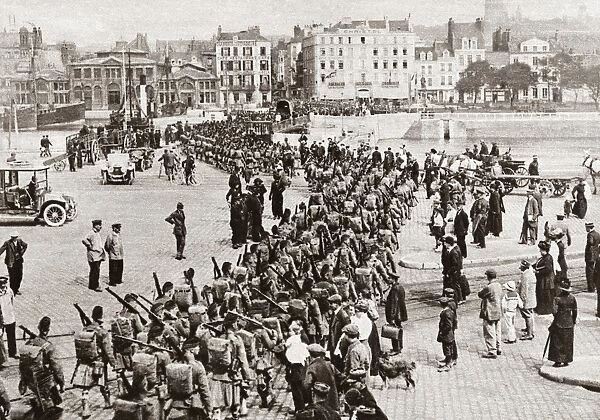 WWI: BOULOGNE, c1914. Scottish Highland regiments marching through Boulogne, France