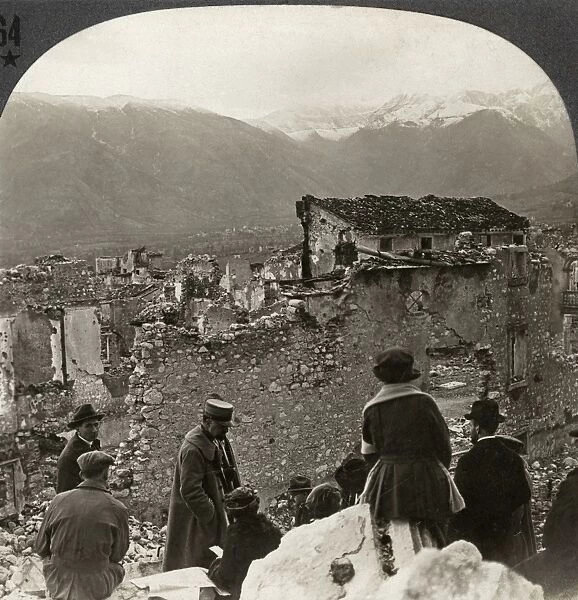 WWI: ITALY, c1917. Mount Grappa and ruins of Quero, on the Italian battle front