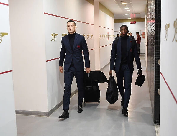 Arsenal FC: Xhaka and Nketiah in the Changing Room before Arsenal v Huddersfield Town (2018-19)