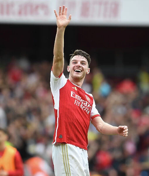 Arsenal's Declan Rice Celebrates with Fans after Victory over Nottingham Forest (2023-24)
