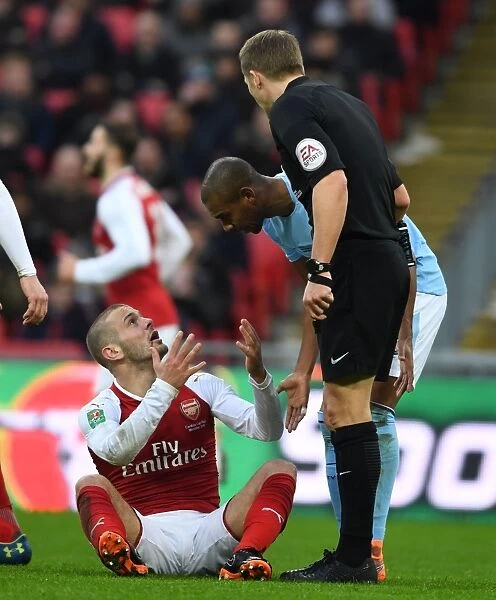 Arsenal's Jack Wilshere Argues with Ref and Fernandinho during Carabao Cup Final