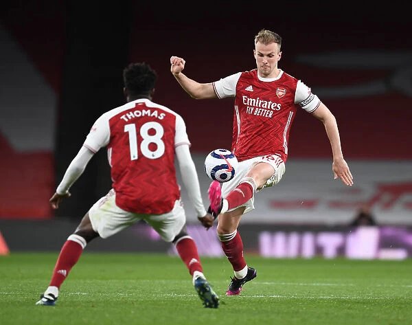 Arsenal's Rob Holding in Action at Empty Emirates: Arsenal vs. Everton, Premier League 2021