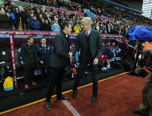 Arsene Wenger and Remi Garde's Pre-Match Handshake: Aston Villa vs. Arsenal, Premier League 2015-16