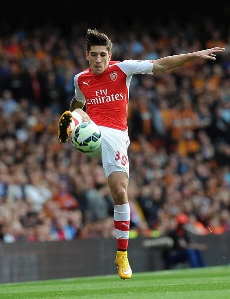 Hector Bellerin: Arsenal's Unyielding Defender in the 2-2 Battle with Hull City (Barclays Premier League, Emirates Stadium, October 18, 2014)