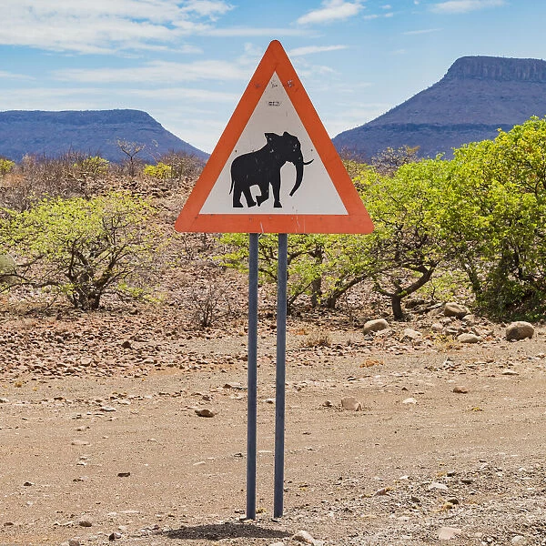 An 'elephant'road sign in Damaraland, Namibia