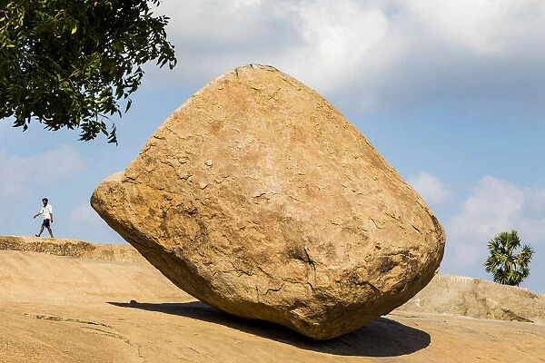 A huge granite boulder at Mamallapuram in Tamil Nadu, India