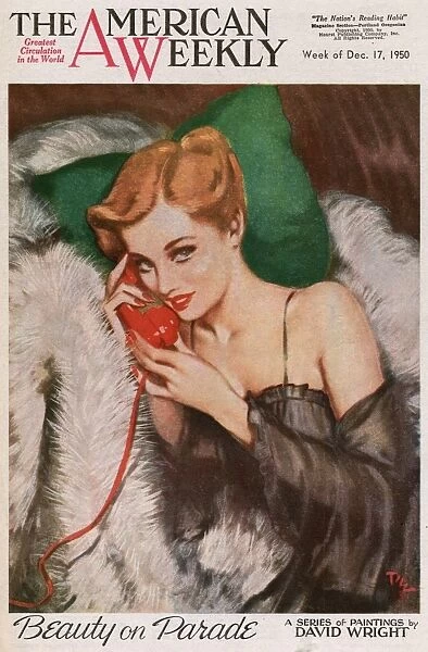 David Wright woman in black negligee on red telephone