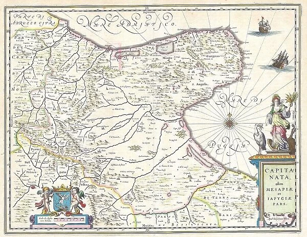 1630 Blaeu Map Of Capitanata Foggia Italy Topography