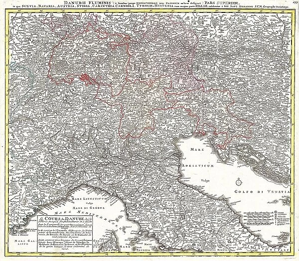 1720 Homann Map Of Northern Italy Danubii Fluminis