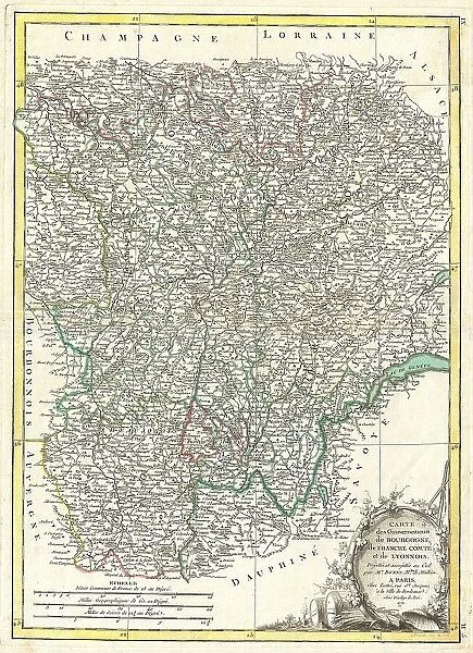 1771 Bonne Map Of Burgundy Franche-Comte And Lyonnais