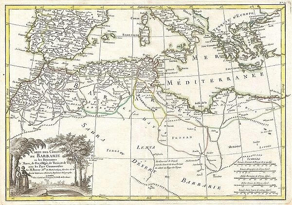 1771 Bonne Map Of The Mediterranean And The Maghreb Or Barbary Coast