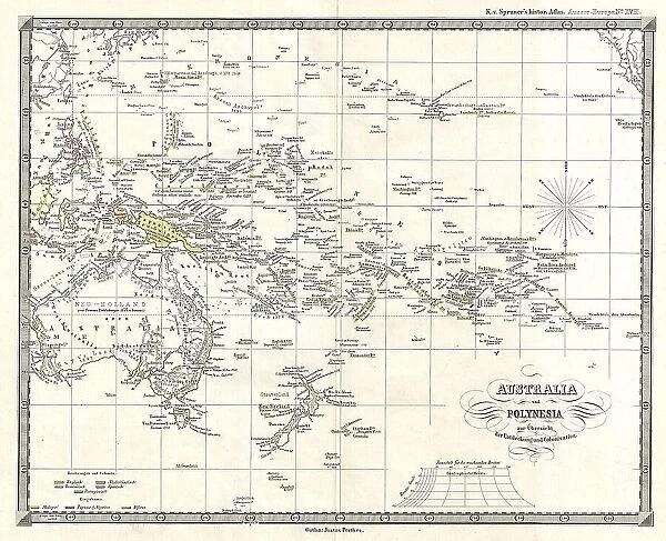 1855 Spruner Map Of Australia And Polynesia With An Overview Of Discoveries And Colonization