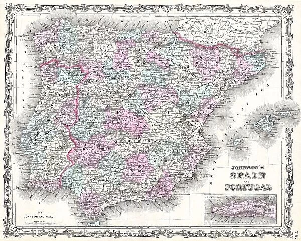 1862 Johnson Map Of Spain And Portugal Topography