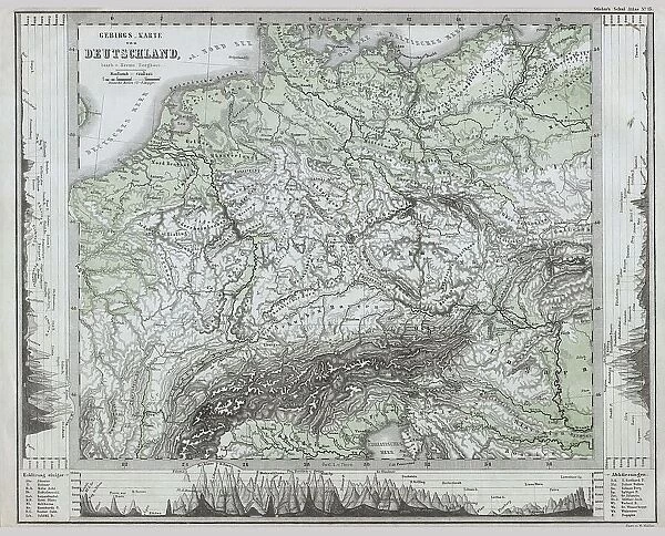 1862 Physical Map Of Central Europe Or Deutschland