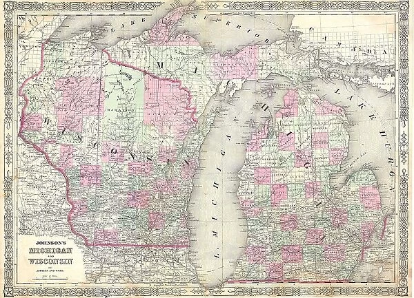 1863 Johnson Map Of Michigan And Wisconsin Topography