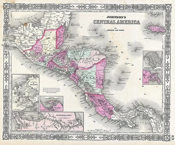 1864 Johnson Map Of Central America Topography