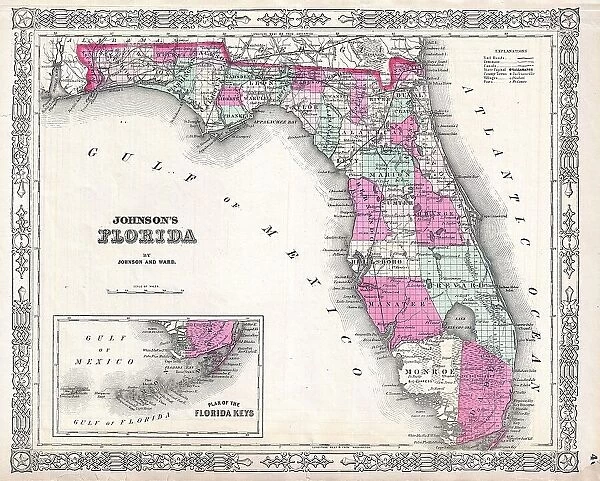 1864 Johnson Map Of Florida Topography Cartography