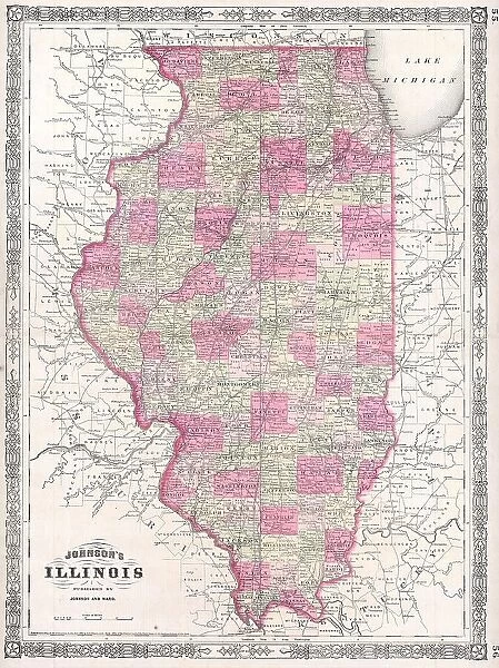 1864 Johnson Map Of Illinois Topography Cartography