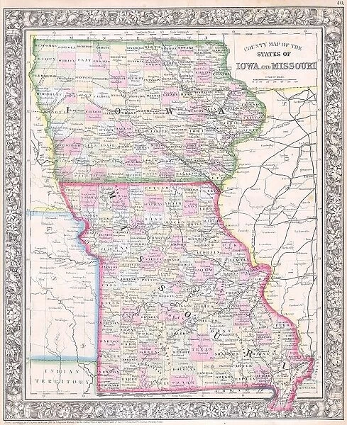 1864 Mitchell Map Of Iowa And Missouri Topography