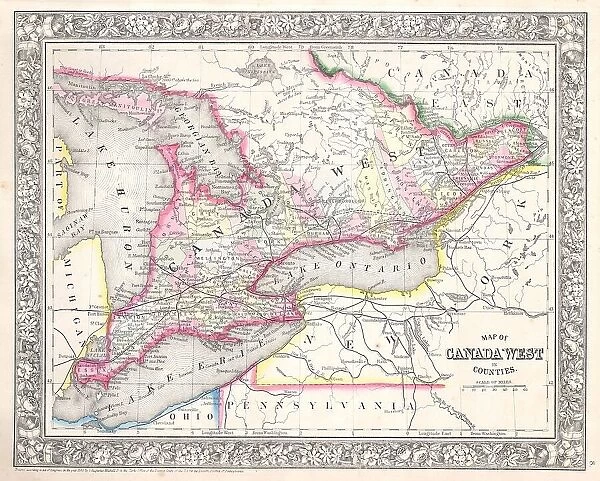 1864 Mitchell Map Of Ontario Canada Topography
