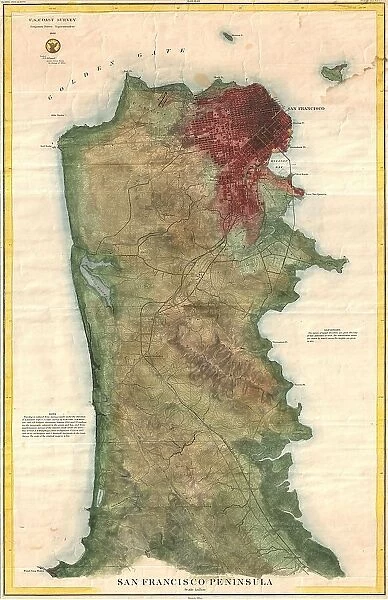 1869 U.S. Coast Survey Map Of The San Francisco Peninsula