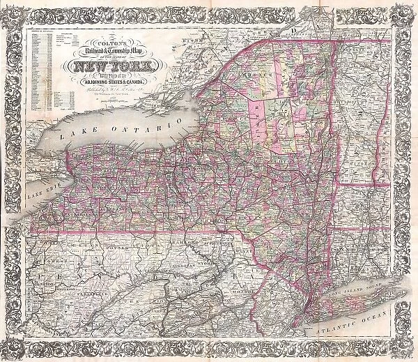 1876 Colton Railroad Pocket Map Of New York State