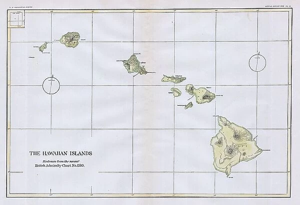 1883 U.S.G.S. Map Of The Hawaiian Islands Topography